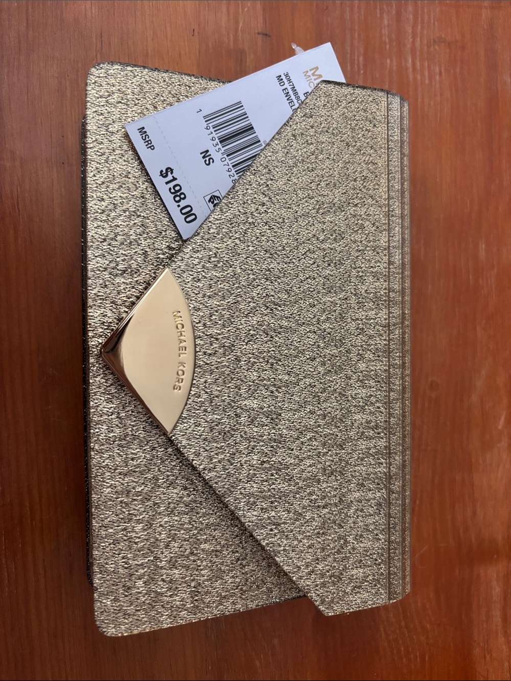 Michael Kors Barbara Champagne Gold Glitter Envelope Clutch